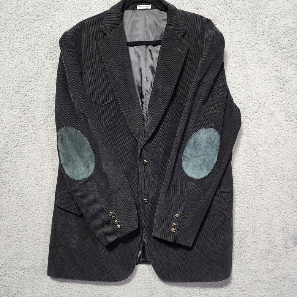 Cordovan & Grey Mens Black Corduroy Suede Elbow Patches Blazer Size 46 L